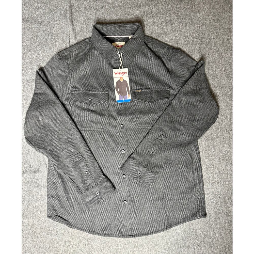 Wrangler Flannel Knit Long-Sleeve Shirt - Dark Charcoal Gray (Large) - NWT